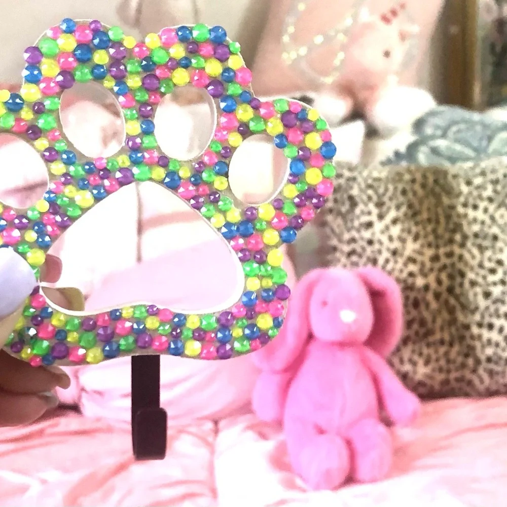 Rainbow Paw Wall Hook with Crystal Accents